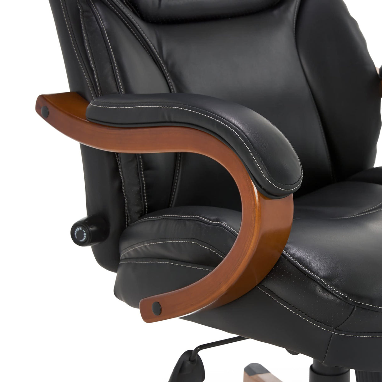 Serta Conway Big and Tall Executive Office Wood Accents, Adjustable High Back Ergonomic Computer Chair with Lumbar Support, Bonded Leather, 30.5D x 27.25W x 47H in, Black Serta