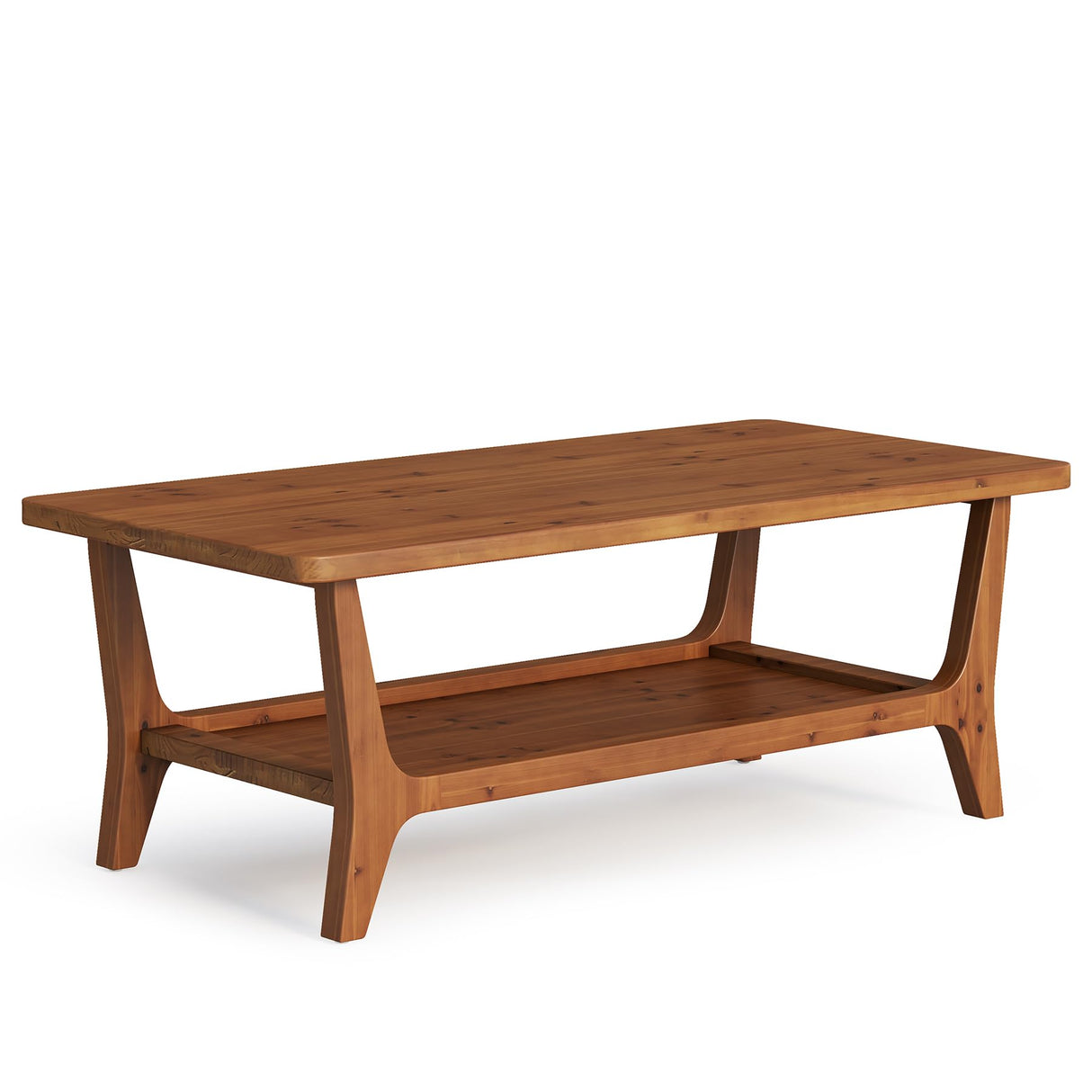 LITTLE TREE Solid Wood Coffee Table, 47-Inch Living Room Center Table with Shelf, 2-Tier, Smooth Corners, Child-Friendly, Easy Assembly, Brown LITTLE TREE