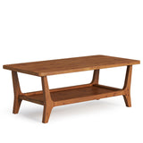 LITTLE TREE Solid Wood Coffee Table, 47-Inch Living Room Center Table with Shelf, 2-Tier, Smooth Corners, Child-Friendly, Easy Assembly, Brown LITTLE TREE