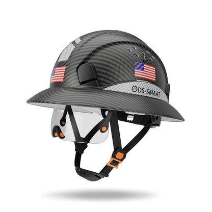 DS-SMAAT Full Brim Construction Hard Hat with Visor, 6-Point Ratchet Suspension Safety Helmet,Superior Impact Head Protection for Industry Use,ANSI Z89.1&OSHA Approved,Both for Men&Women(Matte Black)