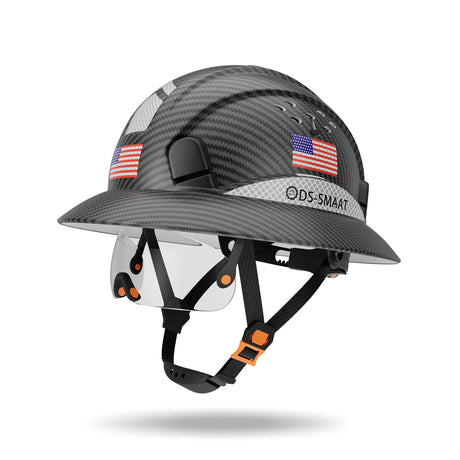 DS-SMAAT Full Brim Construction Hard Hat with Visor, 6-Point Ratchet Suspension Safety Helmet,Superior Impact Head Protection for Industry Use,ANSI Z89.1&OSHA Approved,Both for Men&Women(Matte Black) DS-SMAAT