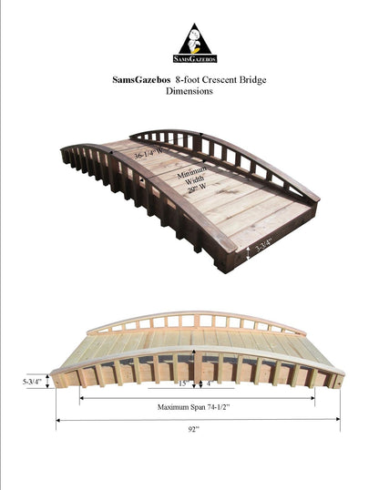 SamsGazebos Crescent Japanese Style Wood Garden Bridge, 8', Brown (MB-CR-T-8) - WoodArtSupply