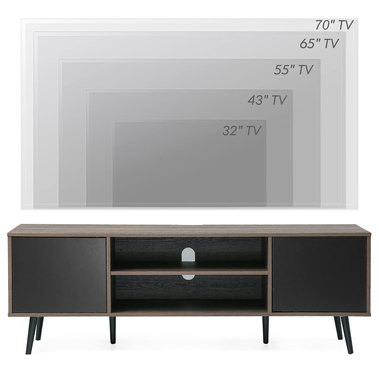 WAMPAT Mid Century Modern TV Stand for TVs up to 65 inches, Wood TV Console Media Cabinet with Storage, Entertainment Center for Living Room Bedroom, Black, 60 inch WAMPAT