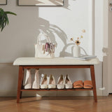 oakvivo Entryway Shoe Bench, 35.4" Bamboo Bench for Bedroom End of Bed, 2-Tier Shoe Rack with Cushion Padded Seat, Shoe Organizer Stable for Entry Hallway Living Room Bedroom, 35.4"W x11.2"D x 17.7"H oakvivo