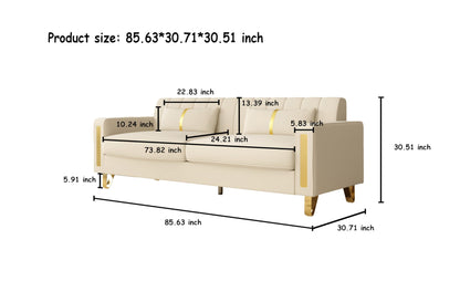 DOOSOODAA 2-Piece Loveseat Couch Set for Living Room, 86" Beige Velvet Sofa Couch with 4 Pillows & Gold Metal Legs, Modern Upholstered Sofa Set Love Seat Sectional Couches for Apartment Home Office