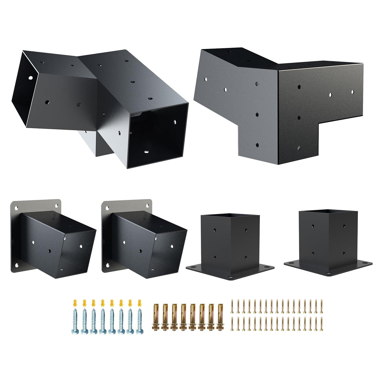 Grehitk Pergola Kit with Brackets, 15°Slanted Roof Pergola Bracket Kit, Roof Wall Mount Extension Bracket Kit 3-Way Brackets for Pergolas,Log Cabin Outdoor Pergola 4"x 4" (Actual 3.5" X 3.5") Lumber Grehitk