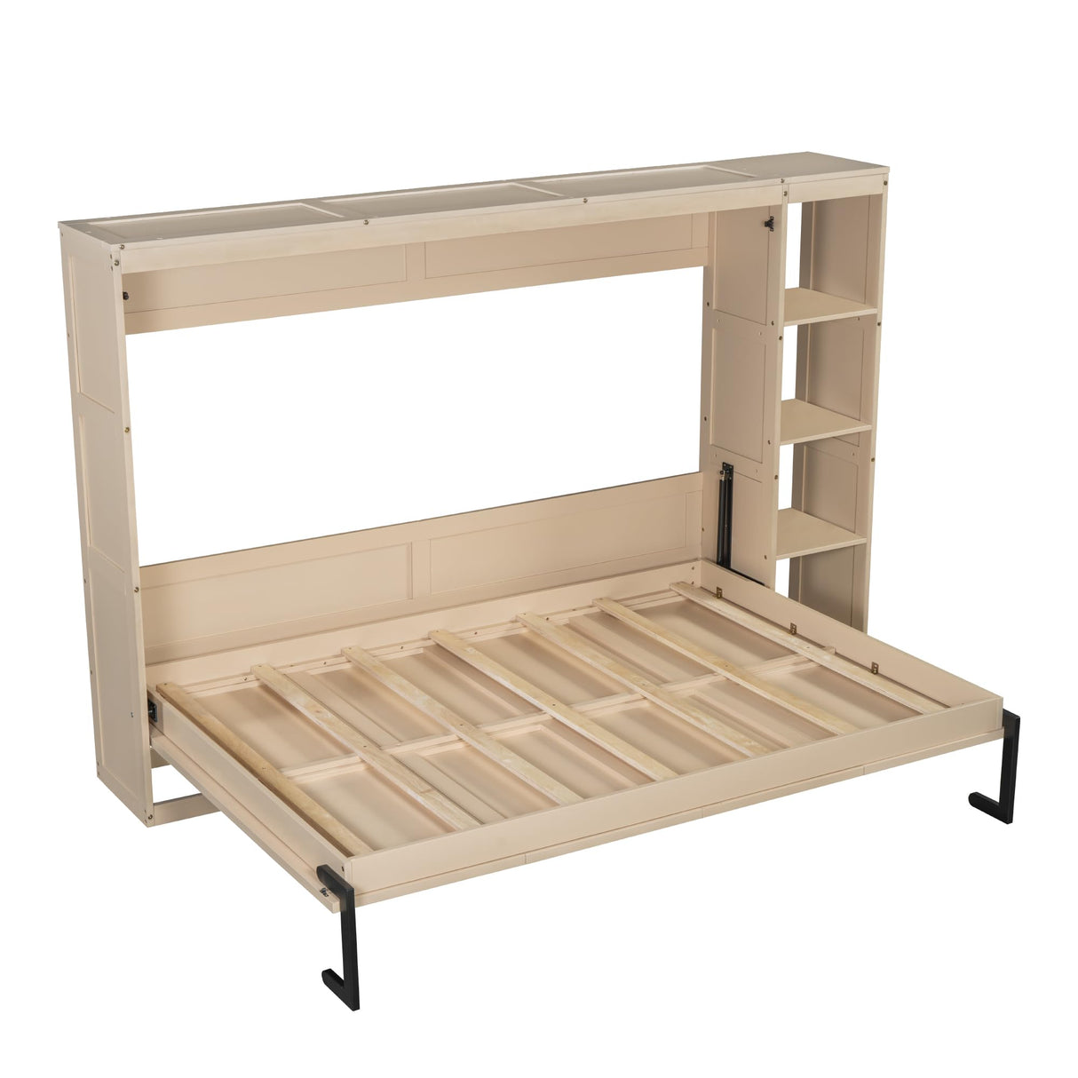 RuiSiSi Full Size Horizontal Murphy Bed with Storage Shelves, Hideaway Wall Bed with Open Bookcase, can be Folded into a Cabinet, Folding Murphy Bed Space-Saving for Guest Room Bedroom Office, Natural RuiSiSi