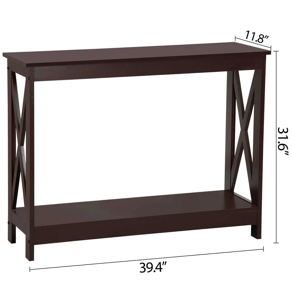 ZenStyle Sofa Side Console Table with 2 Storage Shelves Narrow Accent Table for Entryway/Hallway/Living Room, 39.3in L x 11.8in W x 31.6in H (Dark Brown) ZenStyle