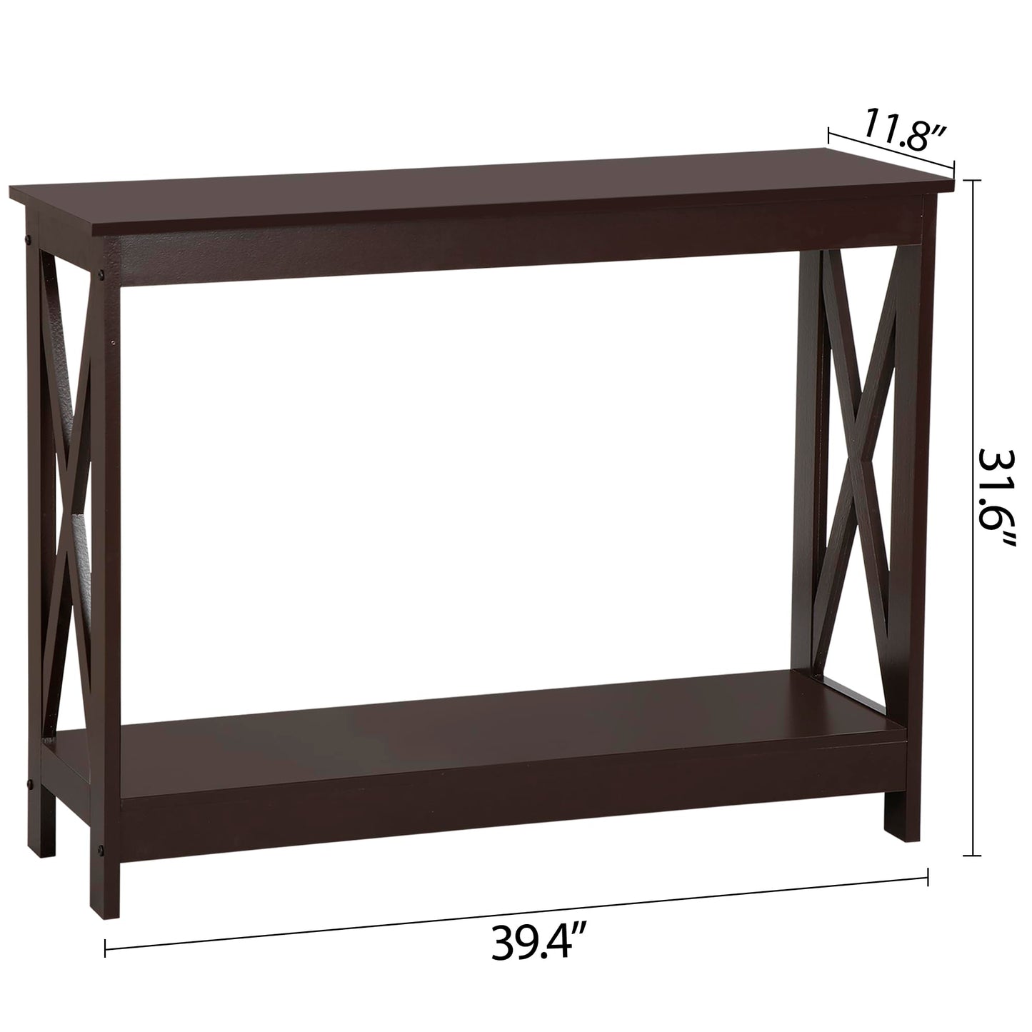 ZenStyle Sofa Side Console Table with 2 Storage Shelves Narrow Accent Table for Entryway/Hallway/Living Room, 39.3in L x 11.8in W x 31.6in H (Dark Brown)