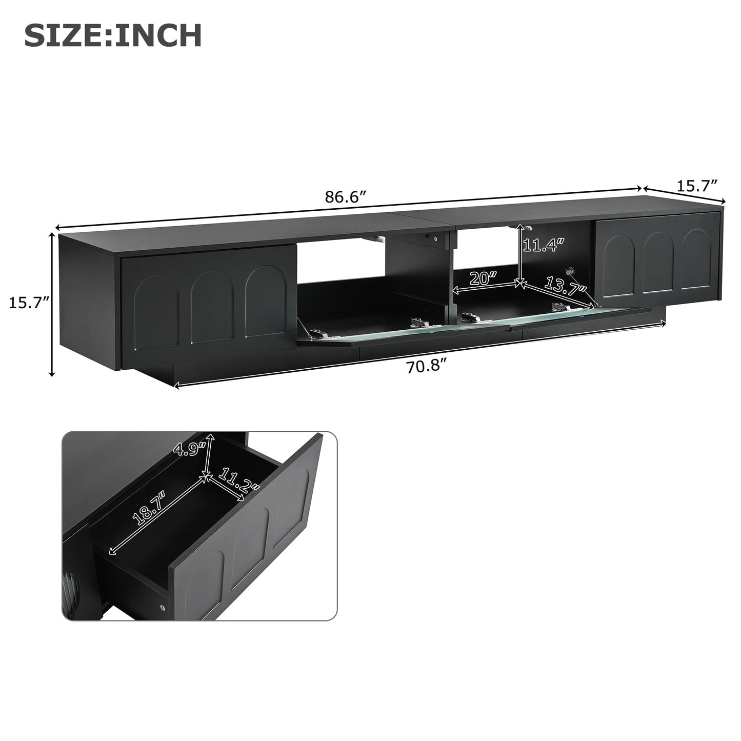 LUMISOL Modern TV Stand with APP-Controlled LED Light, TV Cabinet for TVs Up to 95 Inchs, Modern Entertainment Center with Storage Cabinets and Fluted Glass Doors, Black