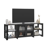Panana TV Stand for 70 inch TV, Entertainment Center TV Console Table TV Storage Cabinets Media Console with 2 Doors and Open Shelves, 4 Cubby for Living Room Bedroom, Black Panana
