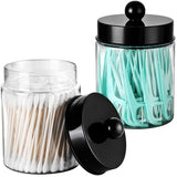 Komashr 3PC Farmhouse Decor Qtip Holder Apothecary Jars Bathroom Vanity Storage Organizer -Countertop Canister Container &Cute Stickers for Cotton Swab, Ball,Pad,Floss ,Paper Clips (Black，Plastic) Komashr