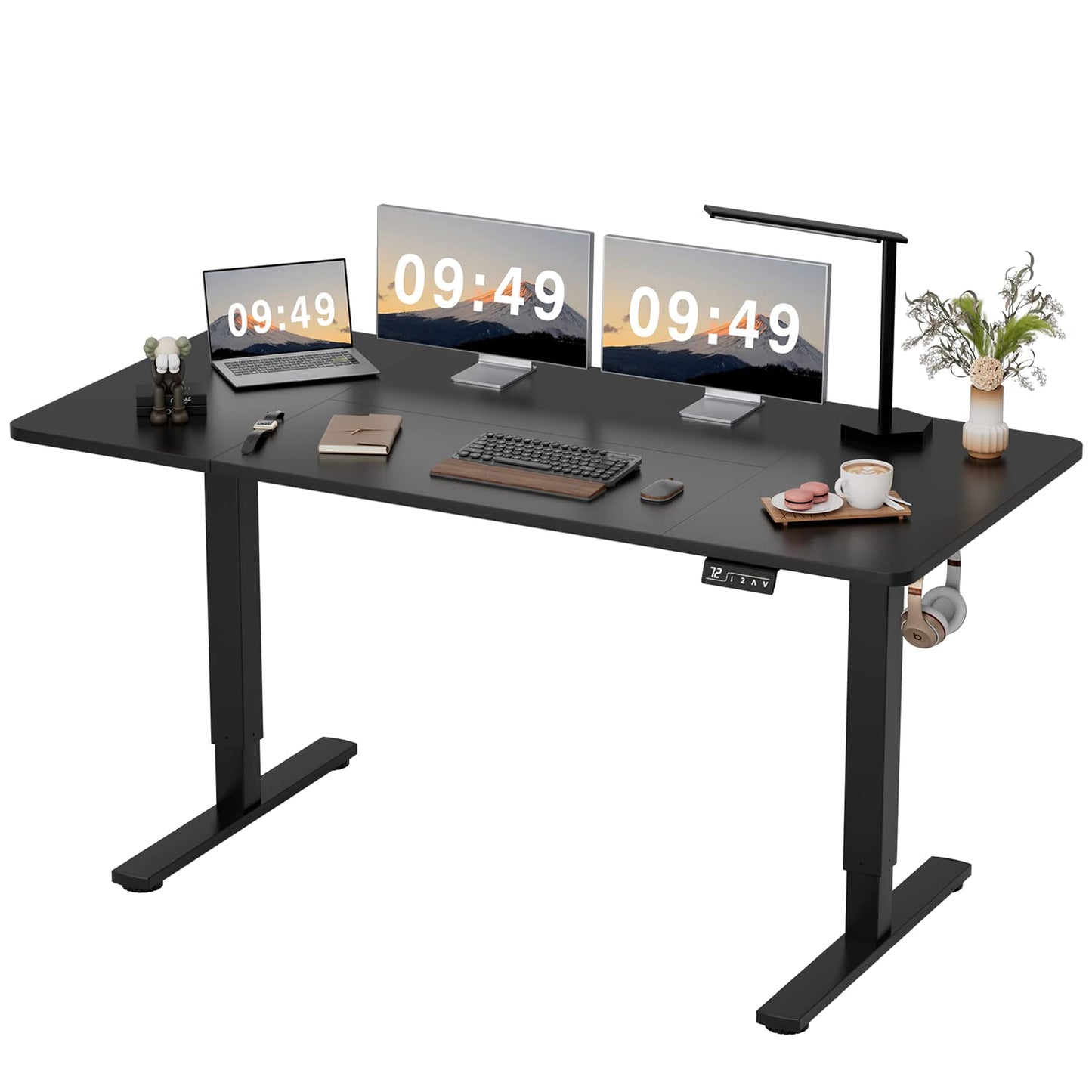 Furmax Electric Height Adjustable Standing Desk Large 63 x 24 Inches Sit Stand Up Desk Home Office Computer Desk Memory Preset with T-Shaped Metal