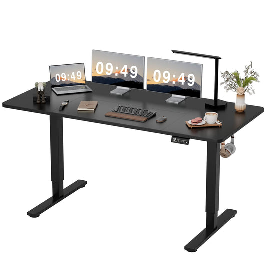 Furmax Electric Height Adjustable Standing Desk Large 63 x 24 Inches Sit Stand Up Desk Home Office Computer Desk Memory Preset with T-Shaped Metal - WoodArtSupply