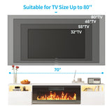 TABU 70" Floating TV Stand with 36" Electric Fireplace Heater, Modern Entertainment Center with High Gloss Finish & LED Ambient Light, for TVs Up to 80", Wall Mounted, White TABU