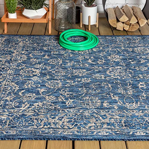 JONATHAN Y Weave Floral Indoor Outdoor Area Rug 8X10 Navy/Gray, Tela Bohemian Textured for Backyard, Patio, Porch, Easy-Cleaning, High Traffic, Pet-Friendly, Non-Shedding (SMB100B-8) JONATHAN Y