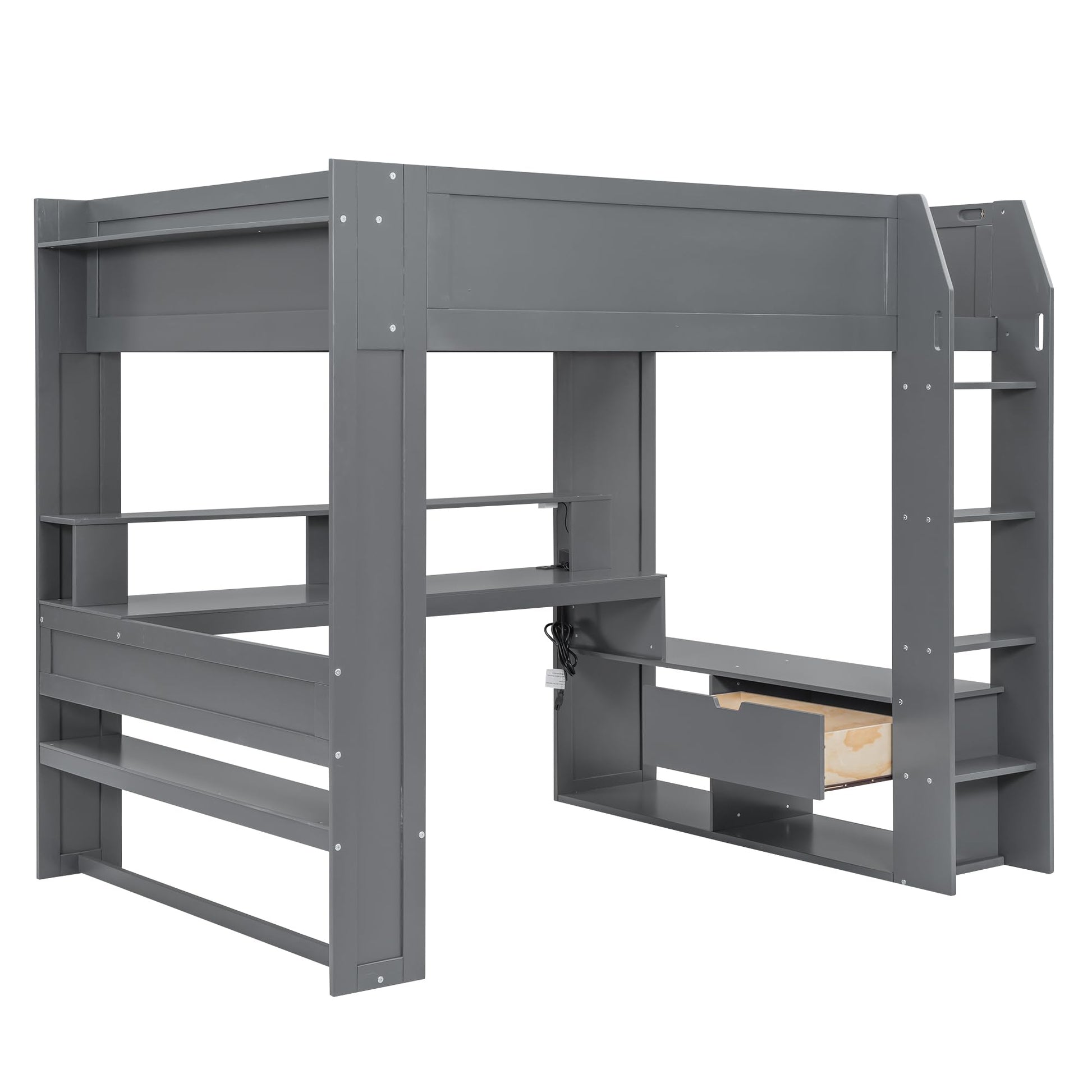 SOFTSEA Dark Grey Full Size Gaming Loft Bed with Integrated Desk and Storage Solutions - WoodArtSupply