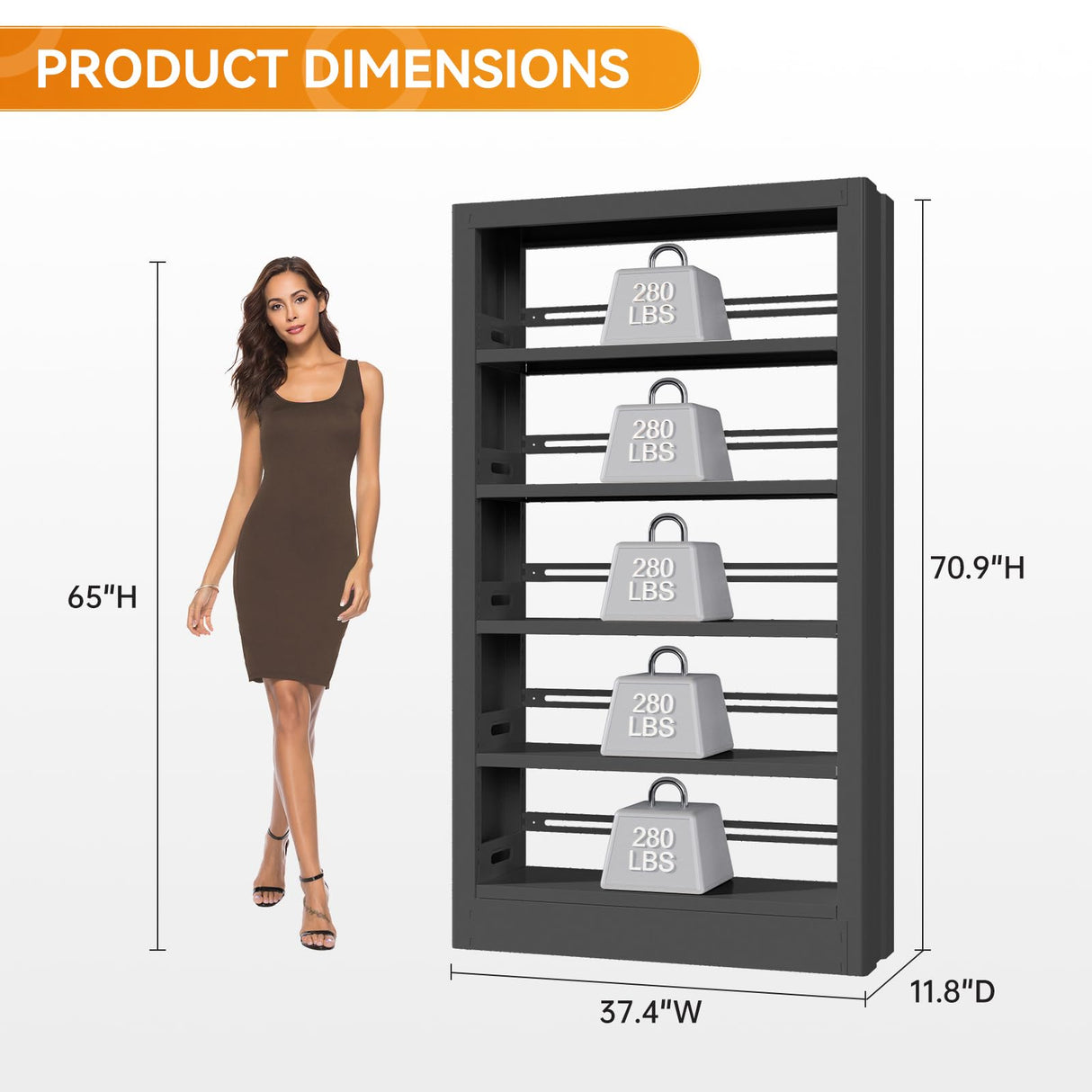 CRPDY 71" Tall Metal Bookshelf 5 Tier Heavy Duty Bookshelves with Adjustable Storage Shelves Library Bookcase with Book Stopper for Living Room, Library, Office, Bedroom, School CRPDY