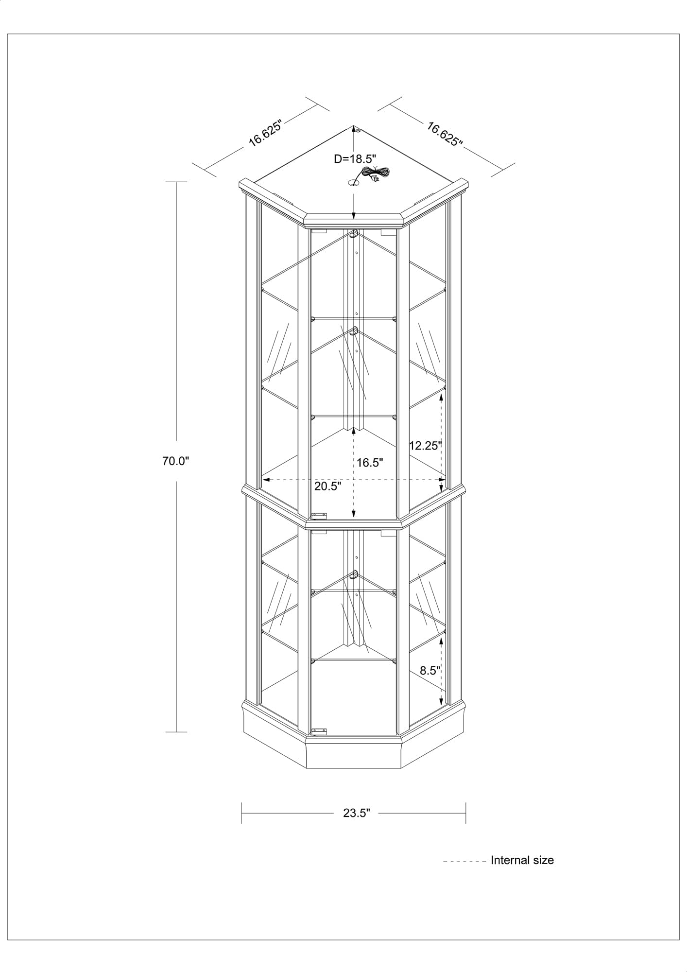 LostCat Corner Display Cabinet, 70" H Corner Glass Display Cabinet with Adjustable Tempered Glass Shelves and Mirrored Back, Curio Cabinet for Living Room, Dark Walnut(Bulb Not Included) - WoodArtSupply