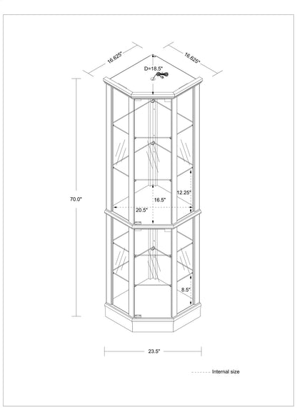 LostCat Corner Display Cabinet, 70" H Corner Glass Display Cabinet with Adjustable Tempered Glass Shelves and Mirrored Back, Curio Cabinet for Living Room, Dark Walnut(Bulb Not Included) - WoodArtSupply