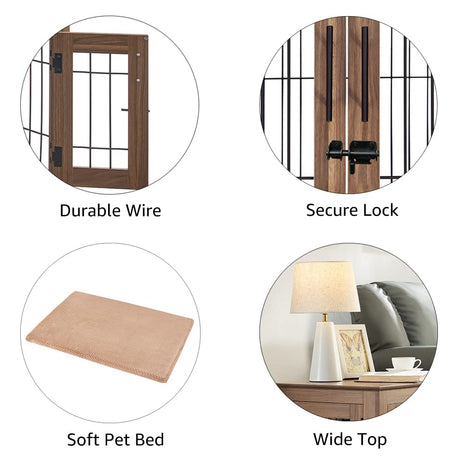 beeNbkks Furniture Style Dog Crate End Table, Double Doors Wooden Wire Dog Kennel with Pet Bed, Decorative Pet Crate Dog House Indoor Medium Large beeNbkks