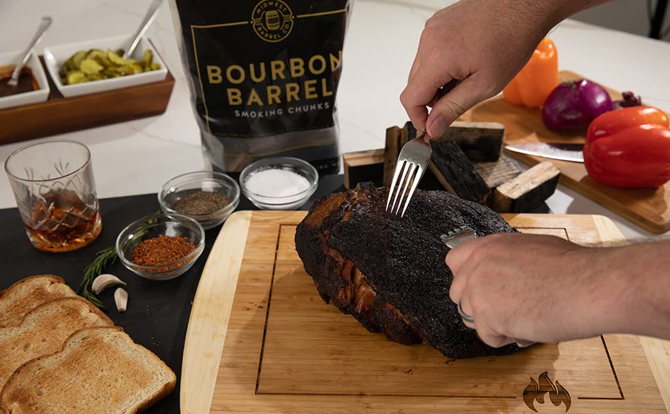 Midwest Barrel Company Bourbon Barrel BBQ Smoking Wood Chunks for Smoker (Bucket) 1-4 Inch Large Wood Chunks for Smoking Meat - BBQ Accessories for Grills and Smokers MIDWEST BARREL CO. EST. 2015