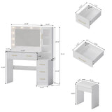 35.4" Makeup Vanity Desk with Charging Station, White Makeup Dressing Table with Mirror & Lights, 3 Lighting Modes Adjustable Brightness, Vanity Table with Power Outlet &5 Drawers Gold Handle lertrugs