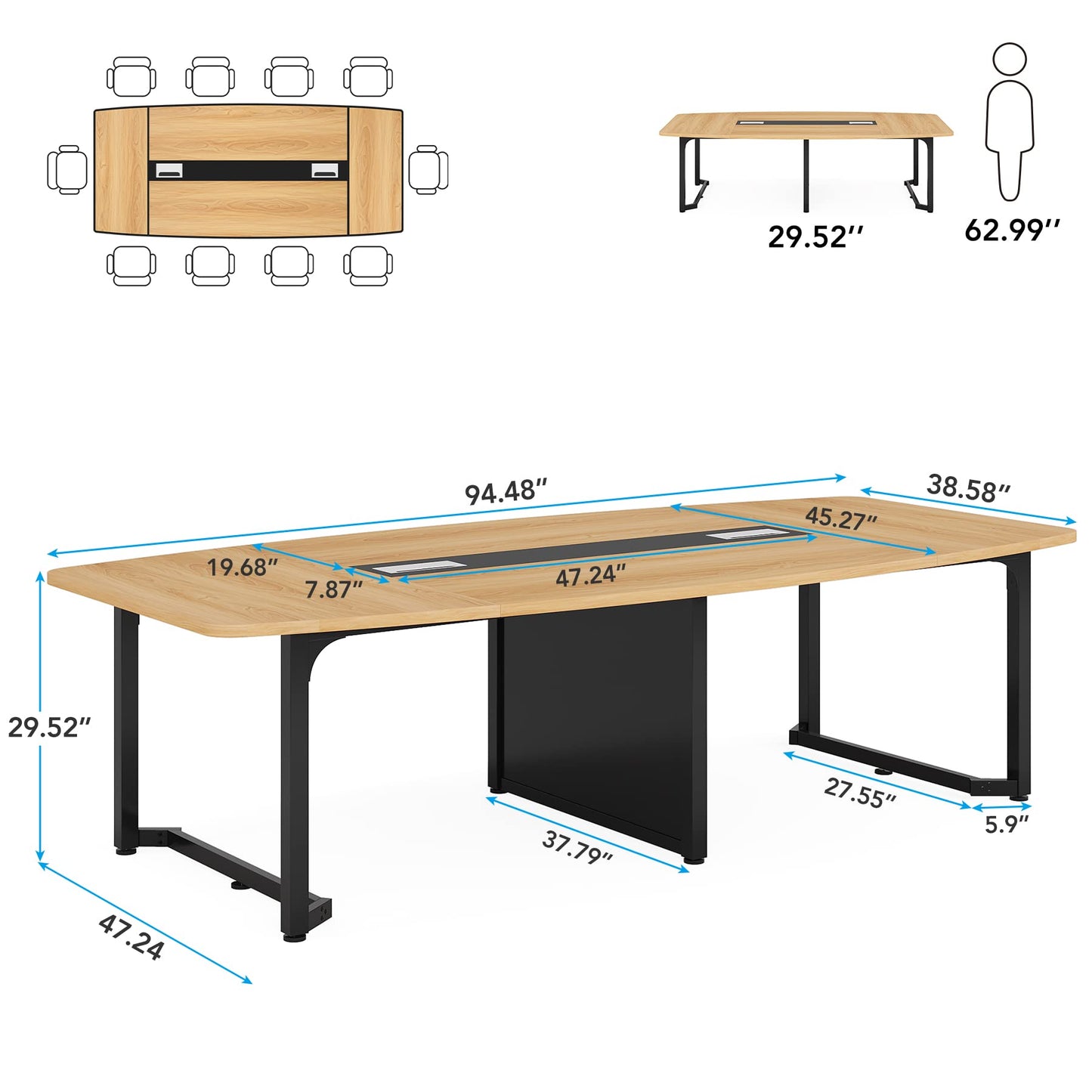 Tribesigns 8FT Conference Table, 94.5L x 47.2W inch Large Meeting Table, Modern Rectangular Seminar Table for Office Meeting Conference Room, Metal Frame - WoodArtSupply