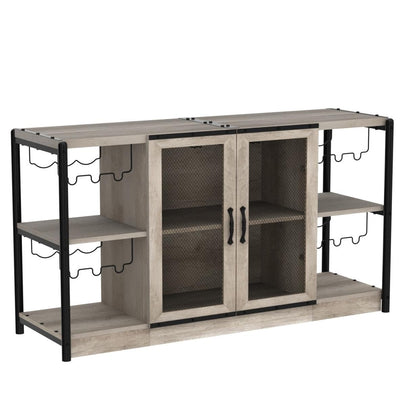 GAOMON Wine Bar Cabinet, Liquor Cabinet for Liquor and Glasses, Industrial Bars & Wine Cabinets with Storage and Wine Rack, Home Bar Furniture for Dining Room, Living Room, Kitchen (Grey) - WoodArtSupply