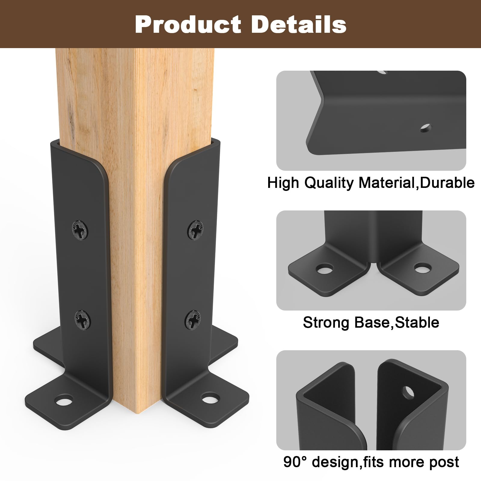 4 pcs Adjustable Deck Post Anchor Base Brackets Fit 1.5x1.5,2x2,2x4,4x4 Post,Wood Fence Pergola Post Base Brackets Kit,Heavy Duty Half Column Black Post Brackets Support Base Brackets for Dec - WoodArtSupply