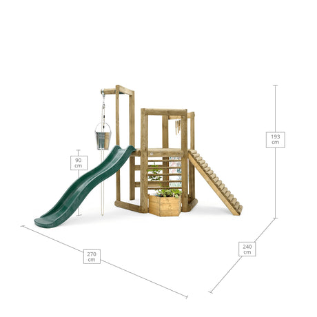 Plum Discovery Wooden Outdoor Playset, Toddler Slide, Playground Sets For Backyards, Kids Yard Play Equipment with Painting Easel, Bucket, Built-In Planter Box, Climbing Wall, Weatherproof, Age 3+ Yrs Plum