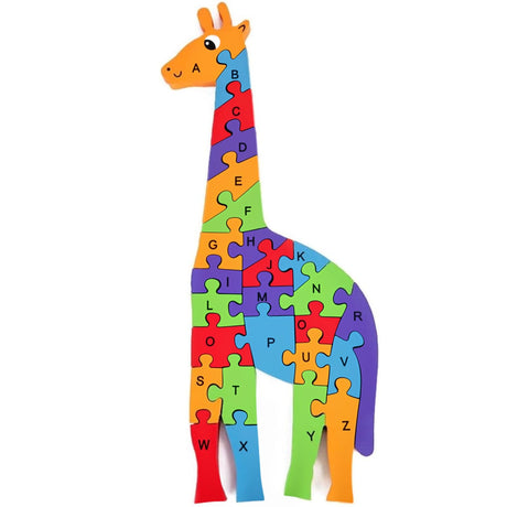 LovesTown Giraffe Wooden Puzzle, 26PCS Jigsaw Alphabet and Number Blocks, Educational Toy for Toddlers, Ideal for Gifting and Learning LovesTown