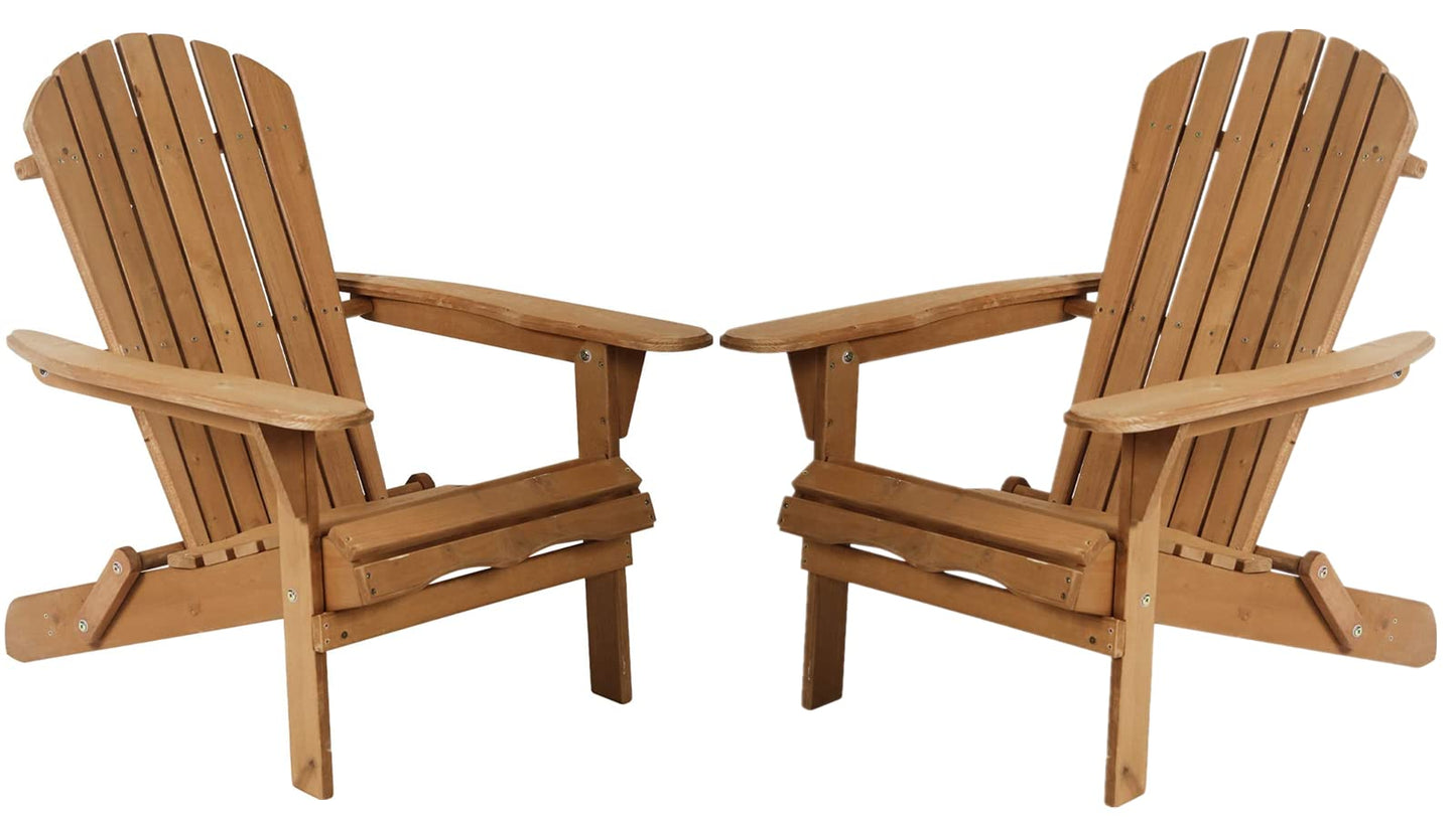 BSTOPHKL Adirondack Chair, Set of 2 Patio Chairs Folding Wooden Outdoor Chairs All-Weather Fire Pit Chairs Seating Polywood Outdoor Furniture Chairs for Lounge Porch Deck Garden Campfire - Natural