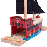Bigjigs Rail Wooden Pirate Ship Galleon - Pirate Accessories for Wooden Train Sets, Bigjigs Train Accessories, Pirate Ship Toys for Kids, Wooden Toys for 3 4 5 Year Olds Bigjigs Rail
