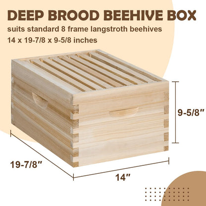 BEEINN 8 Frame Bee Hive, Compelte Bee Hive Starter Kit Includes 1 Deep Brood Honey Bee Hives Box, 1 Medium Super Bee Box with Beehive Frames and Foundation Sheets - WoodArtSupply