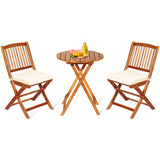 Giantex 3Pcs Patio Bistro Set, Wood Folding Table Set, 2 Cushioned Chairs for Garden Yard, Outdoor Furniture Round Table (Natural & Beige) Giantex