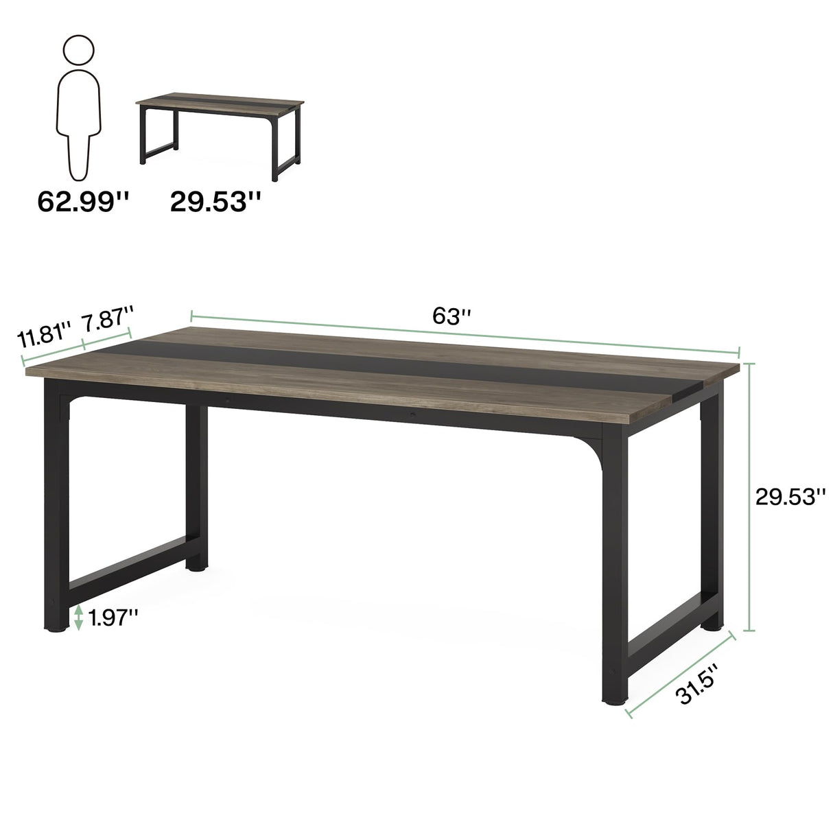 Tribesigns Modern Computer Desk, 63 x 31.5 inch Large Office Desk Computer Table Study Writing Desk Workstation for Home Office, Grey/Black Tribesigns