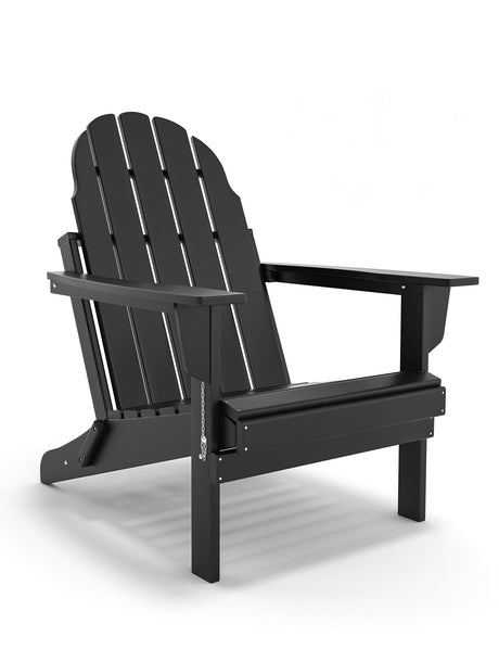 Folding Adirondack Chair - Durable HDPE Poly Lumber All-Weather Resistant, Foldable Oversized Balcony Porch Patio Outdoor Chair for Lawn, Backyard, Deck, Garden, Camping - Easy Installation, Black BUPPLEE