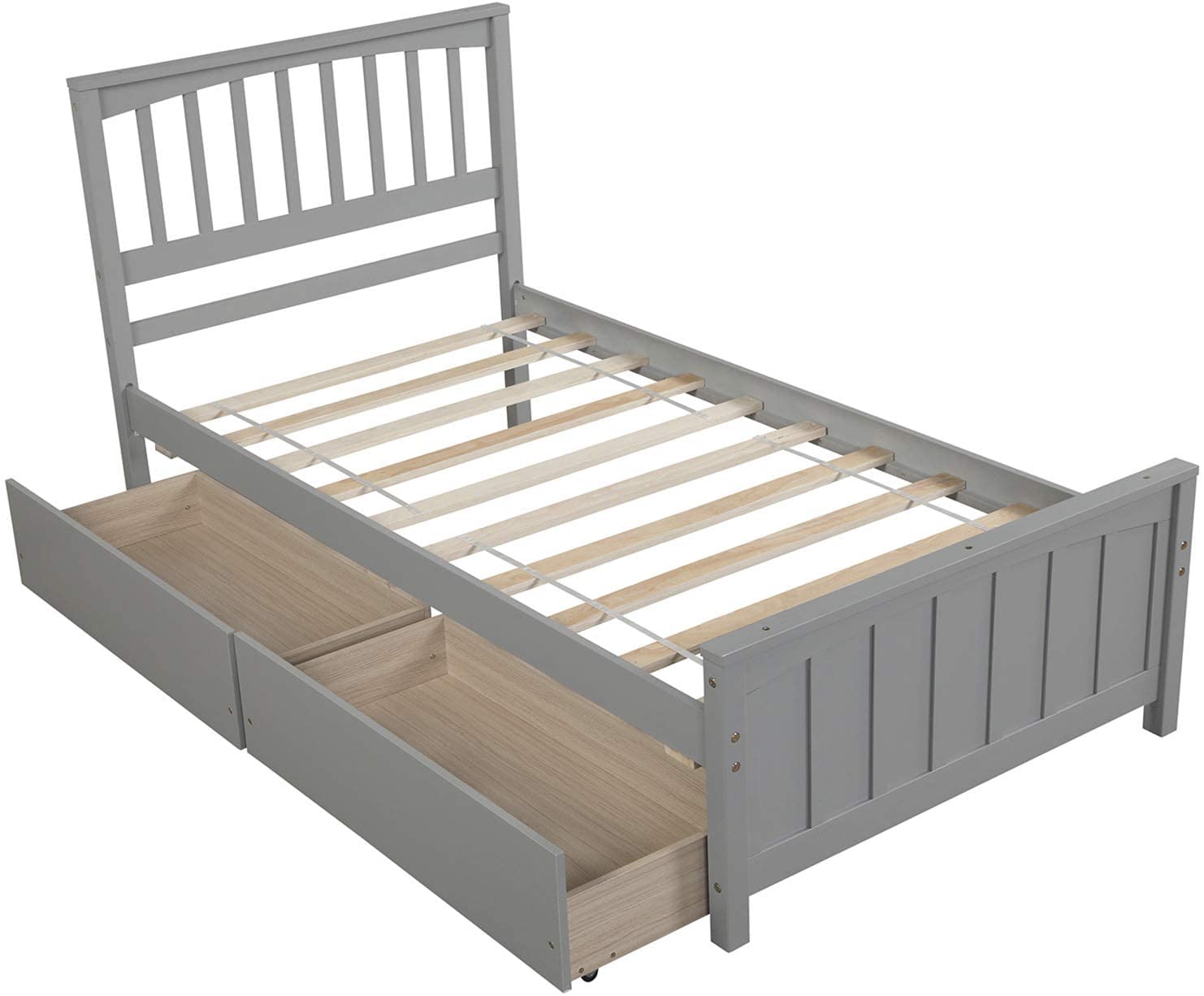 Harper & Bright Designs Light Grey Twin Bed Frame with Storage Drawers - Solid Wood Platform Bed, No Box Spring Needed - WoodArtSupply