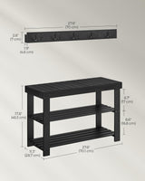 SONGMICS Coat Rack Shoe Bench Set, 3-Tier Bamboo Shoe Rack Bench, Multifunctional, 5 Double Metal Hooks, for Entryway, Hallway, Bedroom, Ink Black ULCR004B01V1 SONGMICS