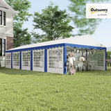 Outsunny 16.5' x 33' Party Tent, Heavy Duty Large Outdoor Canopy Tent Shelter with Removable Sidewalls, 10 Windows and 2 Doors, Tents for Parties, Wedding, Events, BBQ Grill, White and Blue Outsunny