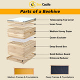 BeeCastle 10 Frame Langstroth Bee Hive, Beehive Starter Kit for Beginners with Beehive Frames and Waxed Foundation (1 Deep Box & 1 Medium Box) BeeCastle