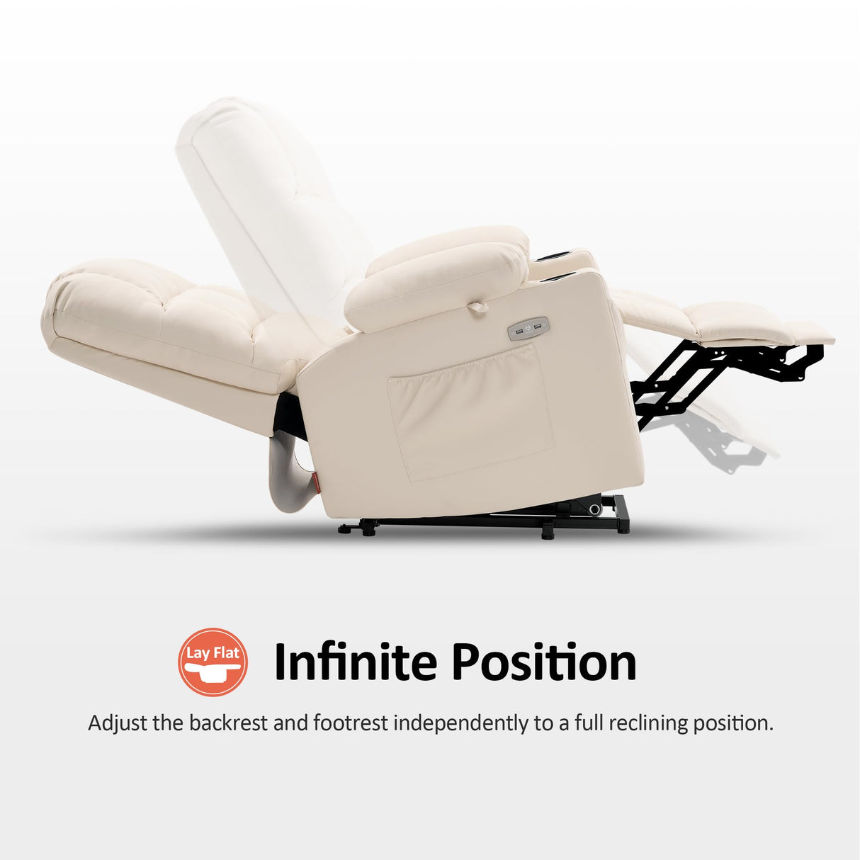 MCombo Medium Lay Flat Dual Motor Power Lift Recliner Chair Sofa with Massage and Heat for Elderly People, Infinite Position, Faux Leather 7679 (Cream White, Medium) MCombo
