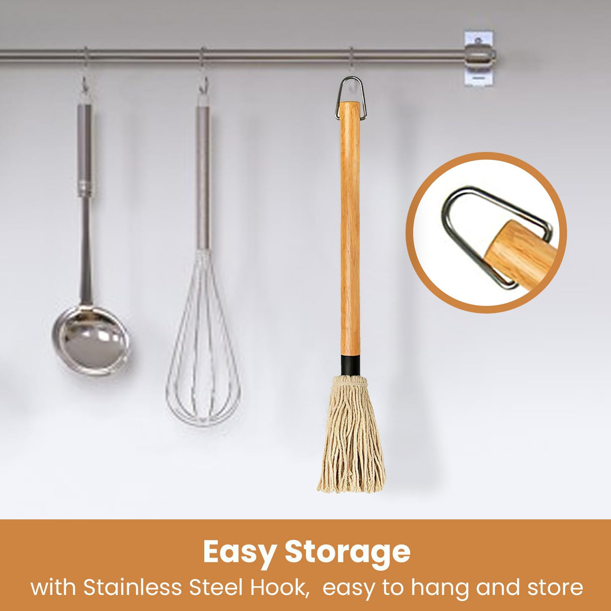 GEEKHOM Grill Basting Mop, Grilling Basting Mops Brushes with Long Wood Handle and Replacement Heads BBQ Sauce Brush for Barbecue Baking Smoking Roasting Steak Cooking, 18 inch GEEKHOM