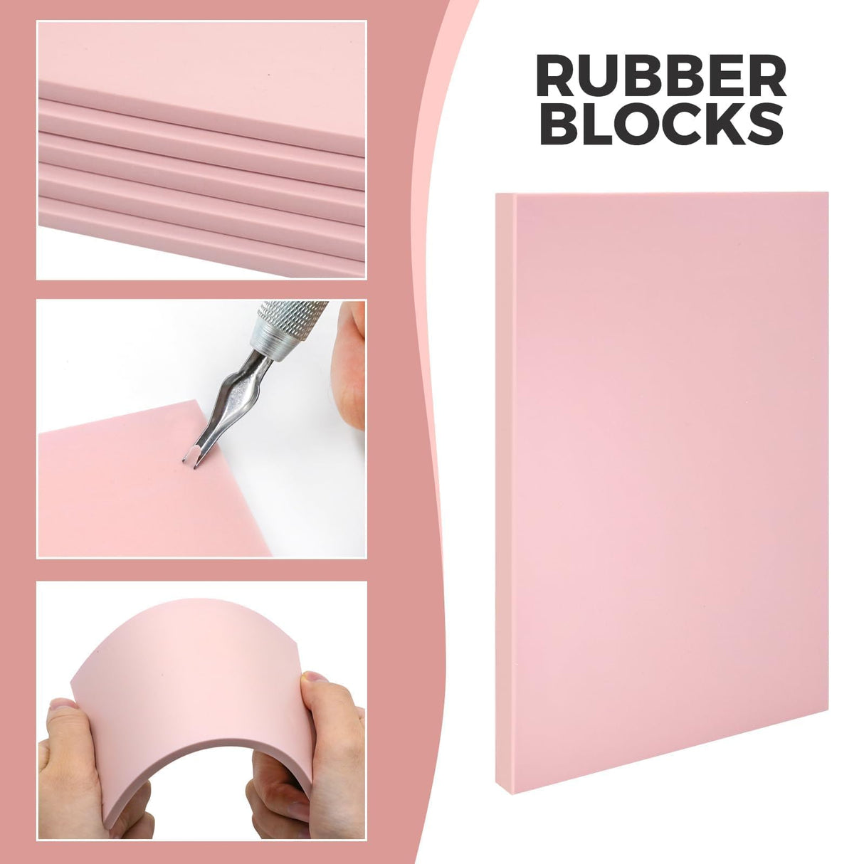 5 Pack 4x6 Pale Pink Rubber Stamp Carving Blocks Linoleum Block with Linoleum Cutter and Rubber Brayer Roller for Stamp Maker Printmaking Supplies Lyzskco