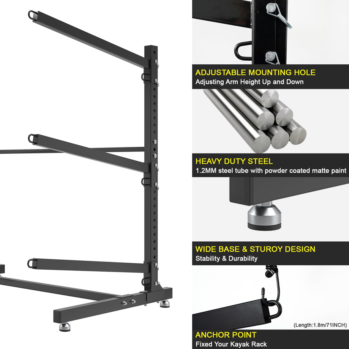 LotFun Kayak Storage Rack, Freestanding Heavy Duty Adjustable Kayak Stand Indoor Outdoor Storage Rack Garage, with Wheels and Foot Pad, for Kayaks, SUPs, Canoes, Surfboard(3 Levels) LotFun