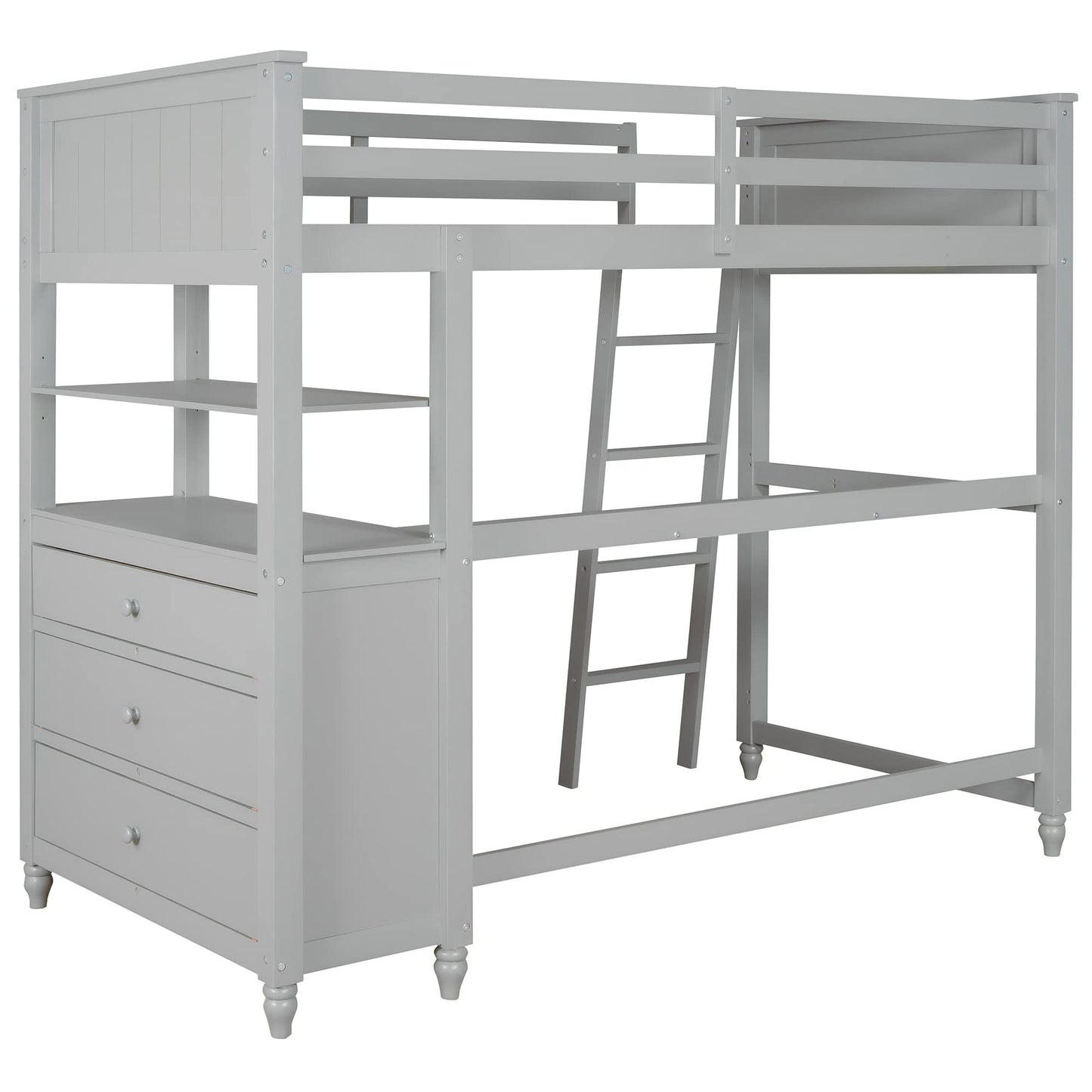 Bellemave Grey Loft Bed with Desk and Storage for Kids and Teens - WoodArtSupply