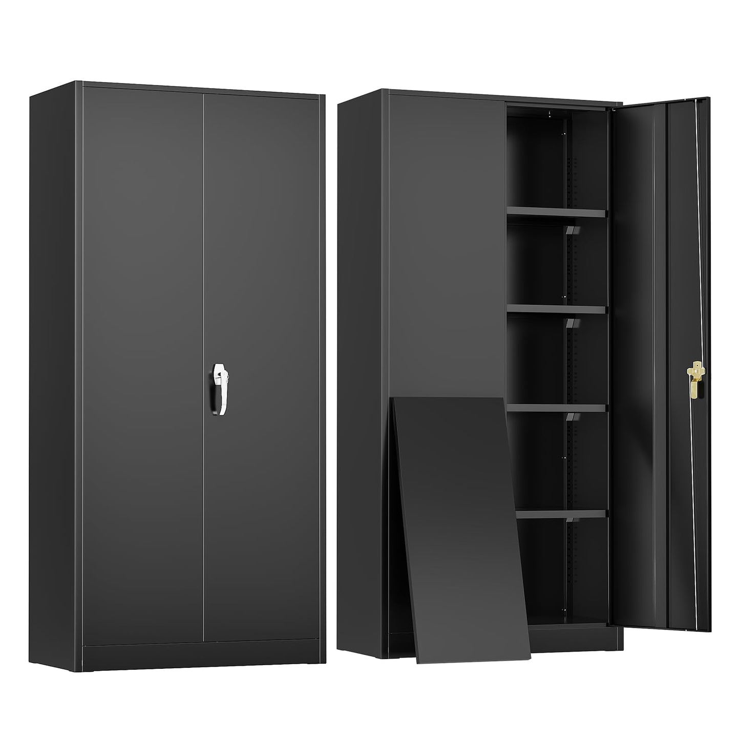 Crownland 72” Metal Storage Cabinet, Lockable Garage Storage Cabinets, High Office Storage Cabinet with Adjustable Shelves for Garage, Home Office,Pantry, File(Black-Narrow)