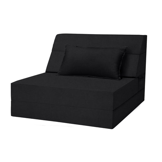 Youtanic 5 in 1 Folding Sofa Bed, Single Size Convertible Sleeper Chair with Pillow, Memory Foam Futon Couch, Velvet Fabric Washable Mattress for Living Room, Dorm, Guest, Office, Apartment, Black