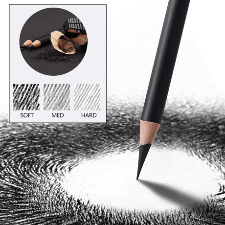MARKART Professional Charcoal Pencils Drawing Set - 10 Pieces Soft Medium and Hard Charcoal Pencils for Drawing, Sketching, Shading MARKART
